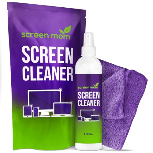 Screen Mom Cleaner Spray and Microfiber Cloth 8oz, Streak-Free Car Screen Cleaner Spray and Wipe for TV, Computer, Car, Phone, iPad, MacBook Laptop Cleaning Kit Electronic Devices Phone Cleaners - size: 8oz