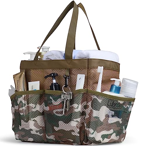 F-color Shower Caddy Portable - Mesh Shower Bag Basket Tote for College Dorm Room Essentials Bathroom Gym Camp Quick Dry for Women Men with S Hook, Brown Camouflage - color: L, Brown Camouflage, size: L (Classic Dorm Caddy)