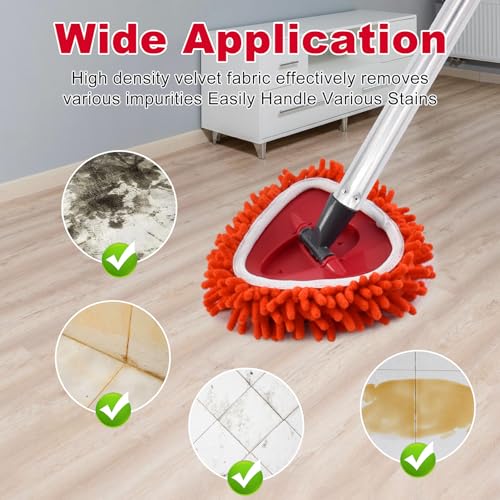 Mop Heads Replacement Compatible with O-Cedar EasyWring 1-Tank System, Includes 2 Microfiber + 2 Chenille Refills + 1 Scrub Brush + 1 Spin Mop Base for Hard Floor Cleaning - color: 2red+2white