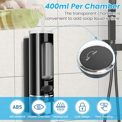 Wall Mounted Hand Soap Dispenser, 400ml Bathroom Shower Dispenser Gel Container Shower Pump Dispenser and Organizer for Bathroom Kitchen Hotel, Refillable Liquid Lotion Soap Dispenser, Black - color: Black