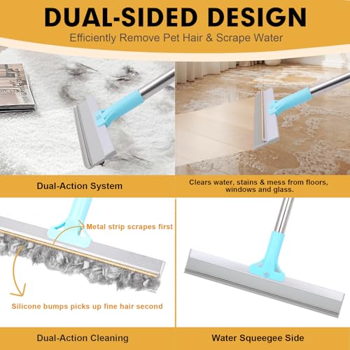 Carpet Rake for Pet Hair Removal Tool Kit, Uproot Clean Reusable Dog Cat Hair Remover with Adjustable Long Handle, 3 Pcs Carpet Brush for Rugs, Mats, Couch, Furniture，1 Brush Cleaning Comb