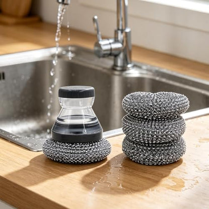 Soap Dispensing Palm Brush - 176g Dish Cleaner Brush with Soap Dispenser | Heavy Duty Refillable with Handle for Pots Pans Counter Elderly Home Cooks Busy Parents Professionals