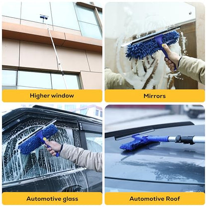Kleen Handler 2-in-1 Window Squeegee with 4–12 ft Telescopic Extension Pole, Window Washing Kit for Home & Commercial Glass Doors, High Windows, 2 Sleeves Included