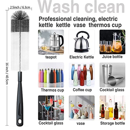 5Pcs Bottle Cleaning Brushes Multipurpose Brush - Bottle Cleaner for Washing Narrow Wine/Beer Bottles, Thermos, S’Well, Sports Water Bottles, Plus Kettle Spout/Lid Brush, Straw Brush (Black)