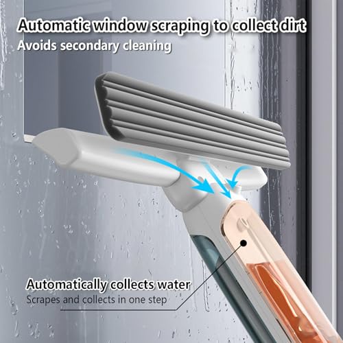 75'' Spray Squeegee for Window Cleaning with 4-Section Extension Pole, 4 in 1 Window Vacuum Squeegee Cordless Shower Squeeze for Glass Door and Tile with Sewage Collector and 5 Pads