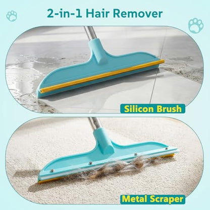 2-in-1 Pet Hair Remover Broom and Scraper Set with Adjustable Long Handle, Ideal for Removing Pet Hair and Water Stains, Reusable and Easy to Clean.