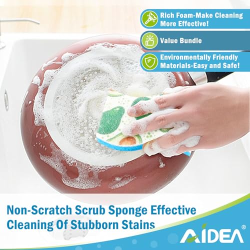 AIDEA Sponges Kitchen, Non-Scratch Scrub Sponge-6Count, Sponges for Non-Stick Cookware, Cellulose Sponge for Dishes, Cleans Fast Without Scratching, Cleaning Power for Kitchen, Bathroom, Household - color: Printed-blue