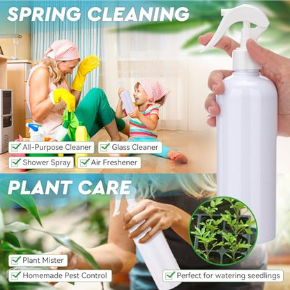 Lallisa 36 Pcs 16 oz Plastic Spray Bottles Leak Proof Empty Bottles for Cleaning Solutions Water Sprayer Bottle with Nozzle Mist, Labels and Handle Funnel for Auto Details, Planting, Kitchen(White) - color: White