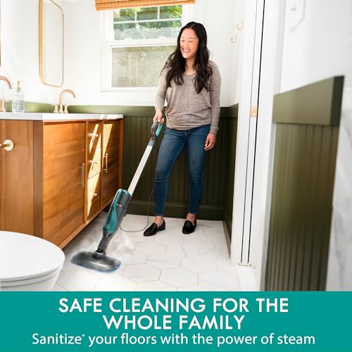 Kenmore SM2050 2-in-1 Steam Mop Hard Floor Cleaner with 2 Modes & 2pcs Washable Pads for Carpets, Rugs and Upholstery, Green - color: Green