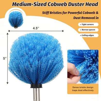 Cobweb Duster Brush with Extension Pole, Lightweight 5ft Long Spider Web Cobwebs Ceiling Fan Dust Cleaning Brush Kit with Washable Head,for Ceiling Fan, Furniture, Eaves,Vent, Roof House Cleaning - size: 5FT