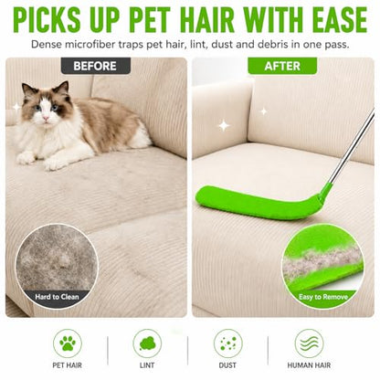 Retractable Gap Dust Cleaner with Extension Pole 30'' to 100'', Cleaning Tools with 3 Microfiber Dusting Cloths, Extendable Long Handle Duster for Cleaning Under Refrigerator Furniture Appliance Green - color: Green