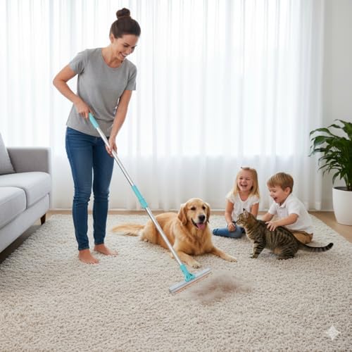 Telescopic Carpet Rake for Pet Hair, 36-55" Adjustable Rug Rake to Remove Dog Cat Hair & Fluff Matted Carpet, Stand Up Cleaning Tool for Under Furniture - color: Telescopic Extendable