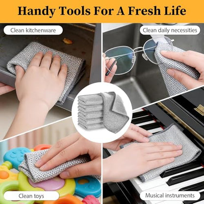 Double Layer Multipurpose Non Scratch Scouring Pads Kitchen Dish Rags Cleaning Cloths for Home Cooktop Use 6 Pack - color: Silver 6-pack