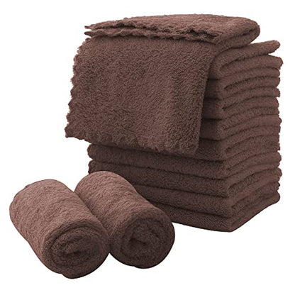 MOONQUEEN Microfiber Facial Cloths Fast Drying Washcloth 12 Pack - Premium Soft Makeup Remover Cloths - Wood Brown - color: Wood Brown, size: 12x12 Inch (Pack of 12)