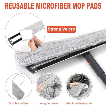 18 Professional Microfiber Mop Large Flat Mops for Floor Cleaning 4 Reusable Washable mop Pads Hardwood Cleaning System Wet and Dust Mop with 61in Long Stainless Steel Handle - size: 18 inches
