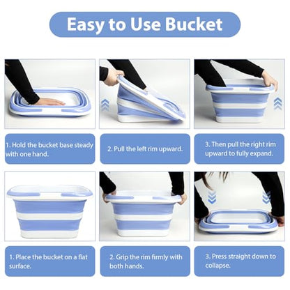 Collapsible Mop Bucket 4.2 Gallon(16L), Space-Saving Foldable Cleaning Bucket with Handle & Hanging Hole for Home, Swimming Pool, Camping, Car Wash & Outdoor(Blue White) - color: Blue White