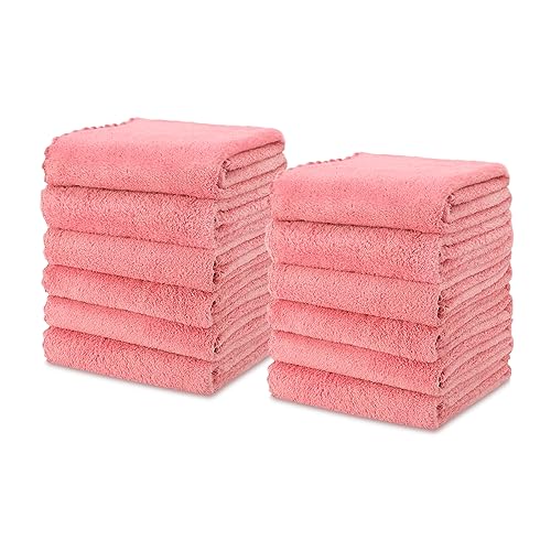 kimteny 12 Pack Microfiber Kitchen Dish Towel, 28 x 13 Inch Reusable Cleaning Cloth, 300 GSM Absorbent Towel for Dishes, Countertops & Sink (13x28-12 Pack, Pink) - color: Pink, size: 13x28 - 12 Pack
