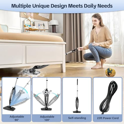 Steam Mop, 12-in-1 Powerful Handheld Steam Cleaner Detachable Steam Mops for Floor Cleaning, 565ML Removable Tank, 23FT Power Cable, MultiPurpose Steamer for Hardwood, Tile, Grout, Furniture