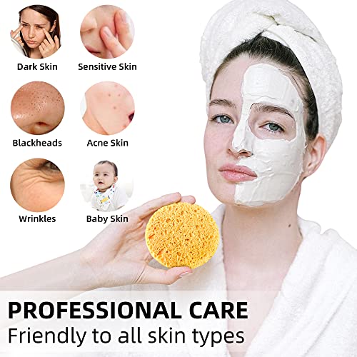 60-Count Compressed Facial Sponges|100% Natural Kickleen Cellulose Cosmetic Spa Sponges for Daily Facial Cleansing|Makeup and Mask Removal | Exfoliating | Skin Massage | Pore Exfoliation (Yellow) - color: Yellow