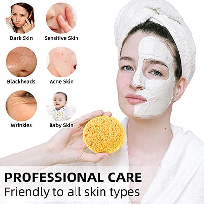 60-Count Compressed Facial Sponges|100% Natural Kickleen Cellulose Cosmetic Spa Sponges for Daily Facial Cleansing|Makeup and Mask Removal | Exfoliating | Skin Massage | Pore Exfoliation (Yellow) - color: Yellow