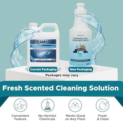 Steam & Go Demineralized Water for Steam Mop – Clean Ocean Scent, 32 oz (Pack of 1) | Scented Floor Cleaner Solution, Ready-to-Use, Compatible with Any Steam Cleaner - size: 32 Fl Oz (Pack of 1)