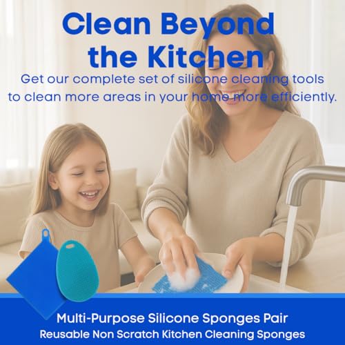 Silicone Dish Sponge Dish Scrubber (Oval and Square) - Dual-Sided, Food Grade Silicone Sponges for Dishes and Housecleaning 2-Pack - color: 2 Pack Teal + Blue