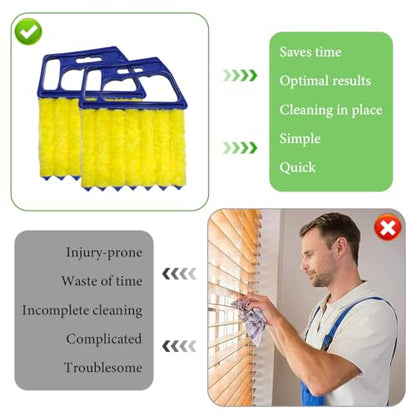 DXNQ 2 PCS Blind Cleaner Duster Tool, Window Venetian Hand-held 7 Finger Dusting Cleaner Brush, Blinds Cleaning Brush Tool for Window Shutters Air Conditioner, Car Accessories (Blue) - color: Blue, 2pcs