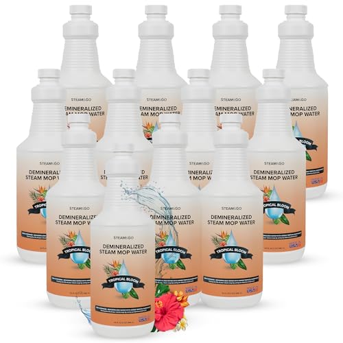 Steam & Go Demineralized Water for Steam Mop – Tropical Bloom Scent, 32 oz (Pack of 12)| Scented Floor Cleaner Solution, Ready-to-Use, Compatible with Any Steam Cleaner - size: 32 Fl Oz (Pack of 12)