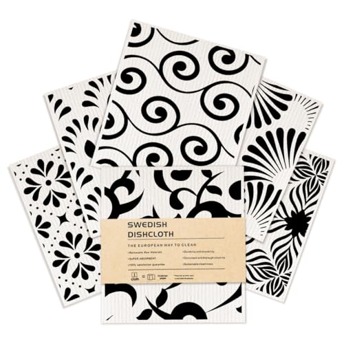 Swedish Dishcloths for Kitchen, 6 Pack Geometric Towels, Washable Absorbent Cellulose Sponge Cloths No Odor, Eco-Friendly Dish Cloths for Washing Dishes, Kitchen Gifts for Women, Home Kitchen Cleaning - color: Multi 1527