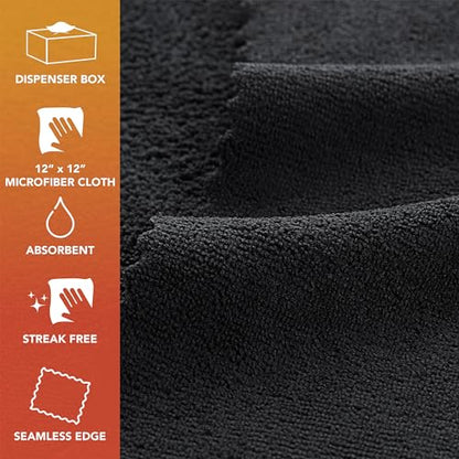 Arkwright Smart Rags Microfiber Cleaning Cloths, Pack of 50 in a Box, Lint Free 180 GSM Reusable Towels for Auto, Office and Household Cleaning, 12 x 12 in, Black - color: Black, size: 12 x 12 in