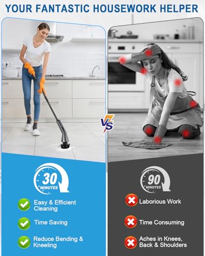 Electric Spin Scrubber -[Upgraded Version] [IPX7 Waterproof] Bathroom Scrubber Electric with 7 Brush Heads, 2 Speed, 400 RPM Power Scrubber with Detachable Long Handle for Bathroom, Home