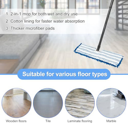 4 Pack Mop Heads Replacements Compatible for Ocedar Dual-Action Microfiber Flip Mop, Double Sided Mop Replace Head Mop Refills with Microfiber & Chenille for Dry Wet Use, Reusable, Machine Washable - color: Bule-white Mop Heads Replacements for Ocedar Dua