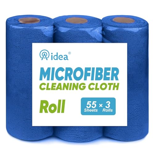 AIDEA Microfiber Cleaning Cloth 165 Sheets 3 Roll, Microfiber Towels for Cars, Shop Rags Washable, Cleaning Rags Reusable Paper Towels for Automotive, House, Cleaning Supplies 11×9" Dark Blue - color: Dark Blue, size: 55 Count (Pack of 3)