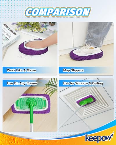 KEEPOW 8 Pack Reusable Mop Pads Compatible with Swiffer Sweeper (Purple) | Washable Microfiber Dry Sweeping Cloths and Wet Mopping Refills for Hardwood, Tile, and Laminate Floors - color: 8 Pack Purple