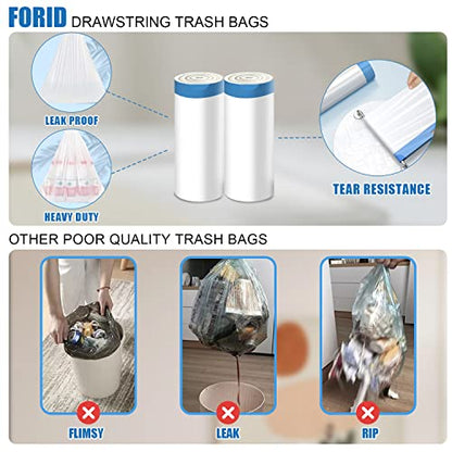 FORID Small Drawstring Trash Bags - 4 Gallon Plastic Garbage Bags White Unscented Can Liners 60 Count Strong Wastebasket Bags for Bathroom Office Home Kitchen Bedroom Travel 15 Liter - Durable & Thick - color: Best Seller: 4 Gallon - 60 Pack