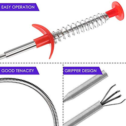 Drain Clog Remover - Gutter Cleaning Tools Drain Cleaner for Toilet Sewer Shower Kitchen Bathroom Tub Clogged Drains Opener Cleaning Tool, Flexible Grabber Claw Pick Up Reacher (7-in-1) - color: Green 6+1