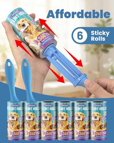 POPCHOSE Lint Rollers for Pet Hair Extra Sticky, 540 Sheet Extra Sticky Lint Rollers for Pet Hair,2 Handles & 6 Sticky Rolls,Dog Cat Hair Remover for Clothes,Furniture,Couch,Lint Roller for Clothes - size: 540 Sheets