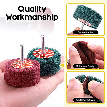 10Pcs Non Woven Abrasive Buffing Pads Wheels Drill Attachment Set, Scouring Pads Wheel with 1/4" Shank, Rotary Buffer Tool Accessories for Polishing Mirror Stainless Steel Copper Aluminum