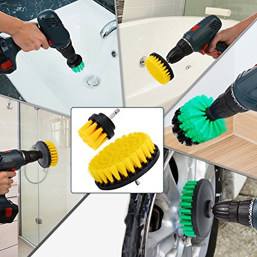 HIFROM Drill Brush - 2" 5" Power Drill Attachment Medium Stiffness Bristles Scrubbing Scrubber Cleaning Kit for Kitchen Cabinets Counters Linoleum Bathroom Shower Tile Porcelain