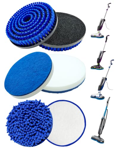6-Pack Replacement Brush & Pads Compatible with Bissell Spinwave Steam Mop 20393, 3897A, 20399, 23159, 23157, 2124, 3712 - Includes 2 Nylon Brushes & 2 Foam Pads for Deep Cleaning - size: 6 Pcs Brushes Set