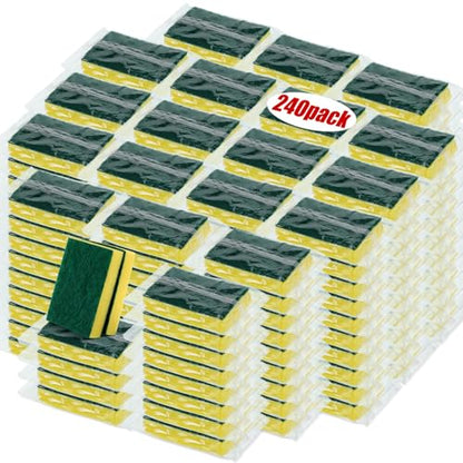 Tanlade 240 Pcs Individually Wrapped Sponge Dishwashing Sponge Bulk Non Scratch Scrub Sponges Kitchen Scouring Pad for Household Cleaning Rental Dishes Hotel Apartment Car (Yellow,Green) - color: Yellow,green