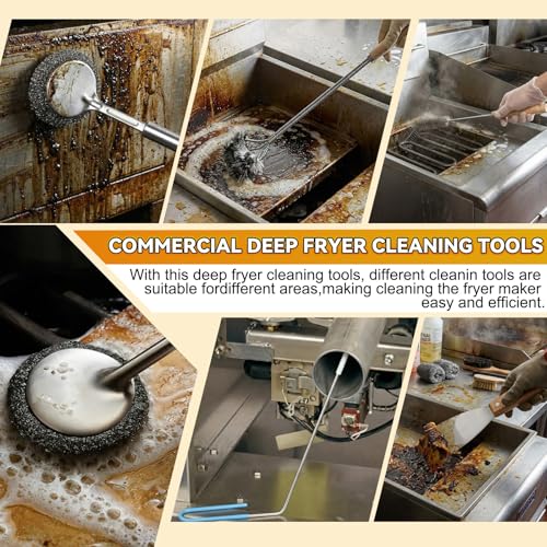 Newtay 6 Pcs Large Commercial Fryer Cleaning Tools Stainless Steel Electric Deep Fryer Cleaner Brush for Restaurants Hotel Kitchen Fryers Deep Cleaning Accessories