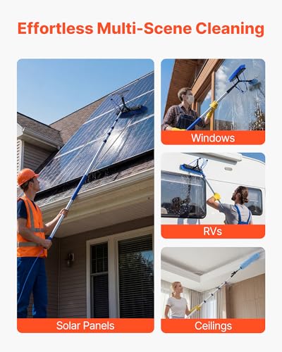 VEVOR Solar Panel Cleaning Kit, 26 ft, Water Fed Pole Kit with Cleaning Brush, Squeegee, Soap Dispenser, Extendable Aluminum Telescopic Pole, 180° Rotatable Brush Head, for Roof Mounted Solar Panels - size: 26 Ft