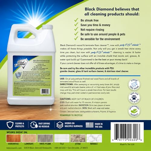 Black Diamond Stoneworks Wood & Laminate Floor Cleaner – No-Rinse Streak-Free Cleaner for Hardwood, Laminate, Engineered Wood & Luxury Vinyl Plank Floors (1 Gallon) refill. - size: 128 Fl Oz (Pack of 1), style: Floor Cleaner