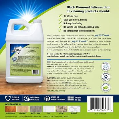 Black Diamond Stoneworks Wood & Laminate Floor Cleaner – No-Rinse Streak-Free Cleaner for Hardwood, Laminate, Engineered Wood & Luxury Vinyl Plank Floors (1 Gallon) refill. - size: 128 Fl Oz (Pack of 1), style: Floor Cleaner