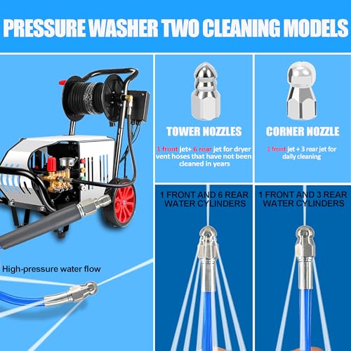 Dryer Vent Cleaner Kit - 32ft Pressure Hose + 1/4 Air Quick Connect + 2 Jetter Nozzle for Powerful Lint Removal, Fire Hazard Reduction & Energy Savings – Ideal for Cleaning Long Dryer Ducts - color: Blue
