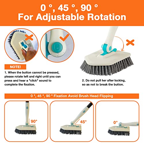3 in 1 Scrub Cleaning Brush with Long Handle 51'' - Shower Bathtub Tub & Tile Scrubber Brush Include 1 Stiff Brush Head & 3 Scouring Pads & 3 Microfiber Clothes, for Wall Bathroom Glass Bathtub(White) - color: White