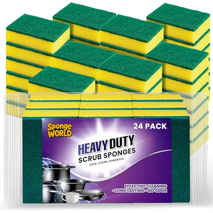Dish Sponge, Non Scratch Sponges, Heavy Duty Scrub Sponge 24 Pack, Kitchen Scrub Sponges, 2.8x4 inch, Pads for Dishes, for Use Everyday for Tough Messes dualsided SPONGE WORLD
