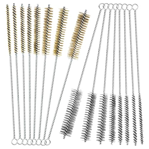 16Pcs Stainless Steel & Brass Wire Tube Brushes Bottle Brush Set,12" Long Wire Bore Brushes for Deep Cleaning Pipes,Tubes,Narrow Spaces, Engine Parts, Home Brew(1/4"-1" Sizes) - color: silver,gold, size: 16 Pieces, 12 Inches