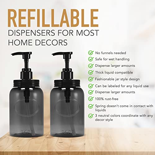 24 oz Wide Mouth Plastic Bottle Dispensers, Gray, Set of 4 | Pump containers, high-viscosity, lotion pumps, easy refills, refillable, reusable, thick plastic - color: Gray
